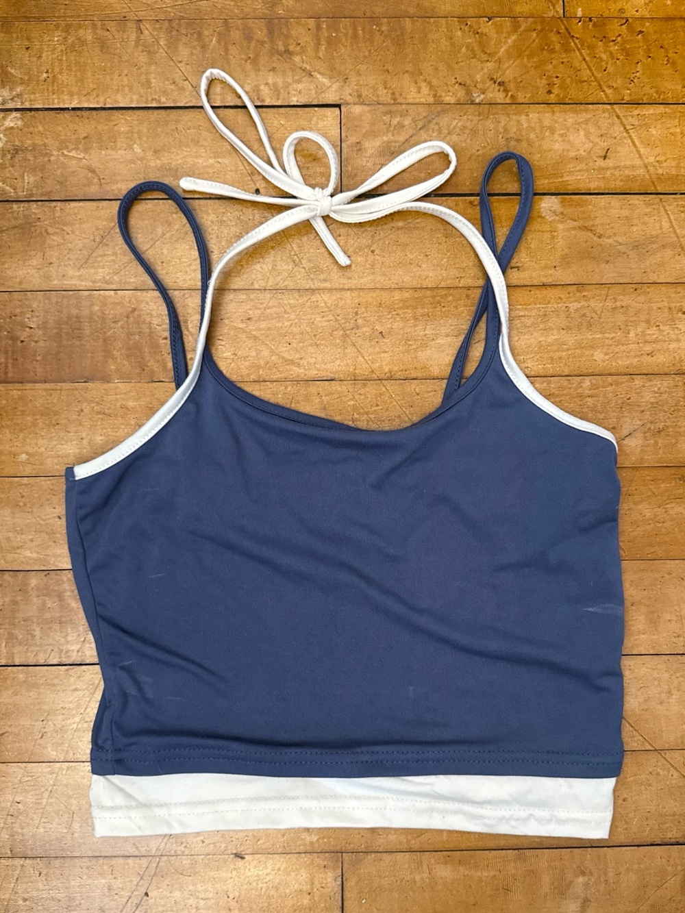 Navy Blue and White Halter Crop Top